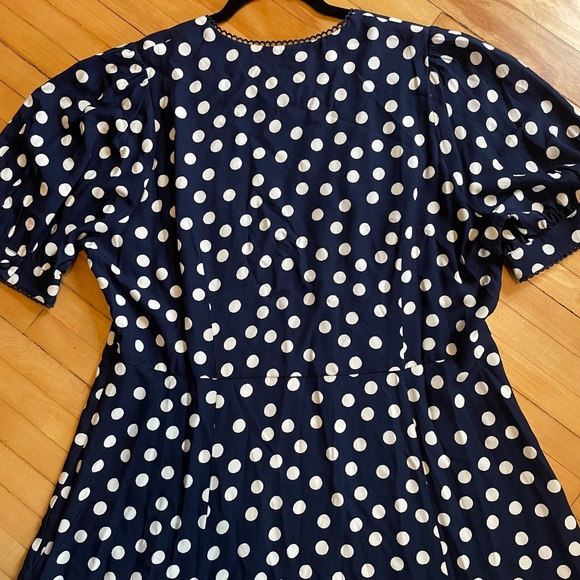 BODEN Rosie Godet Tea Dress 16-18 Navy Polka Dot Fit and Flare Pockets Lined - Picture 14 of 15